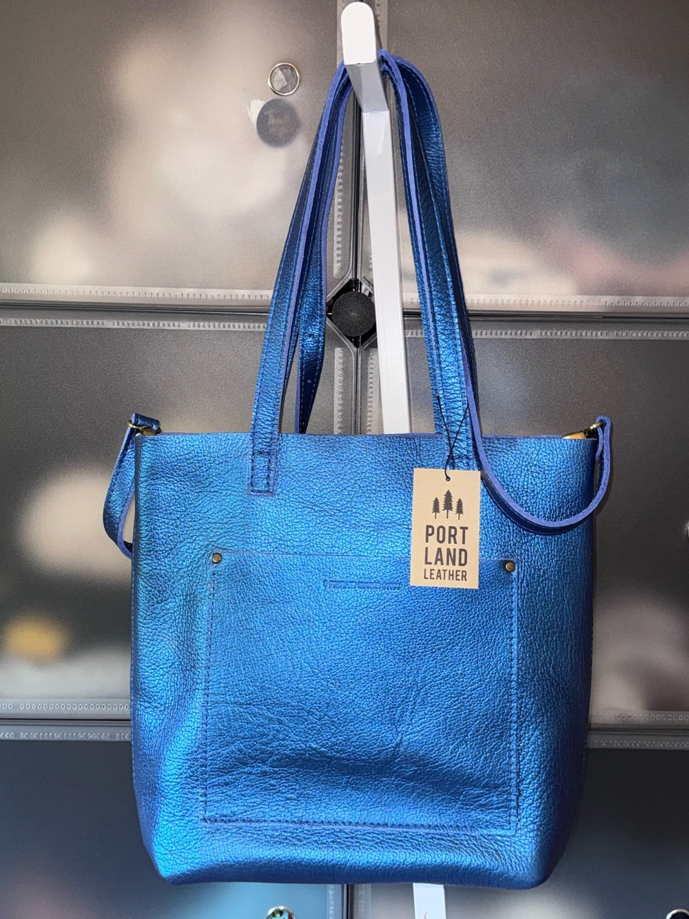 Portland Leather Classic Crossbody Tote in Comet Blue NWT
